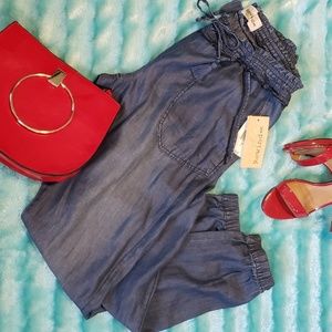 Drawstring denim joggers